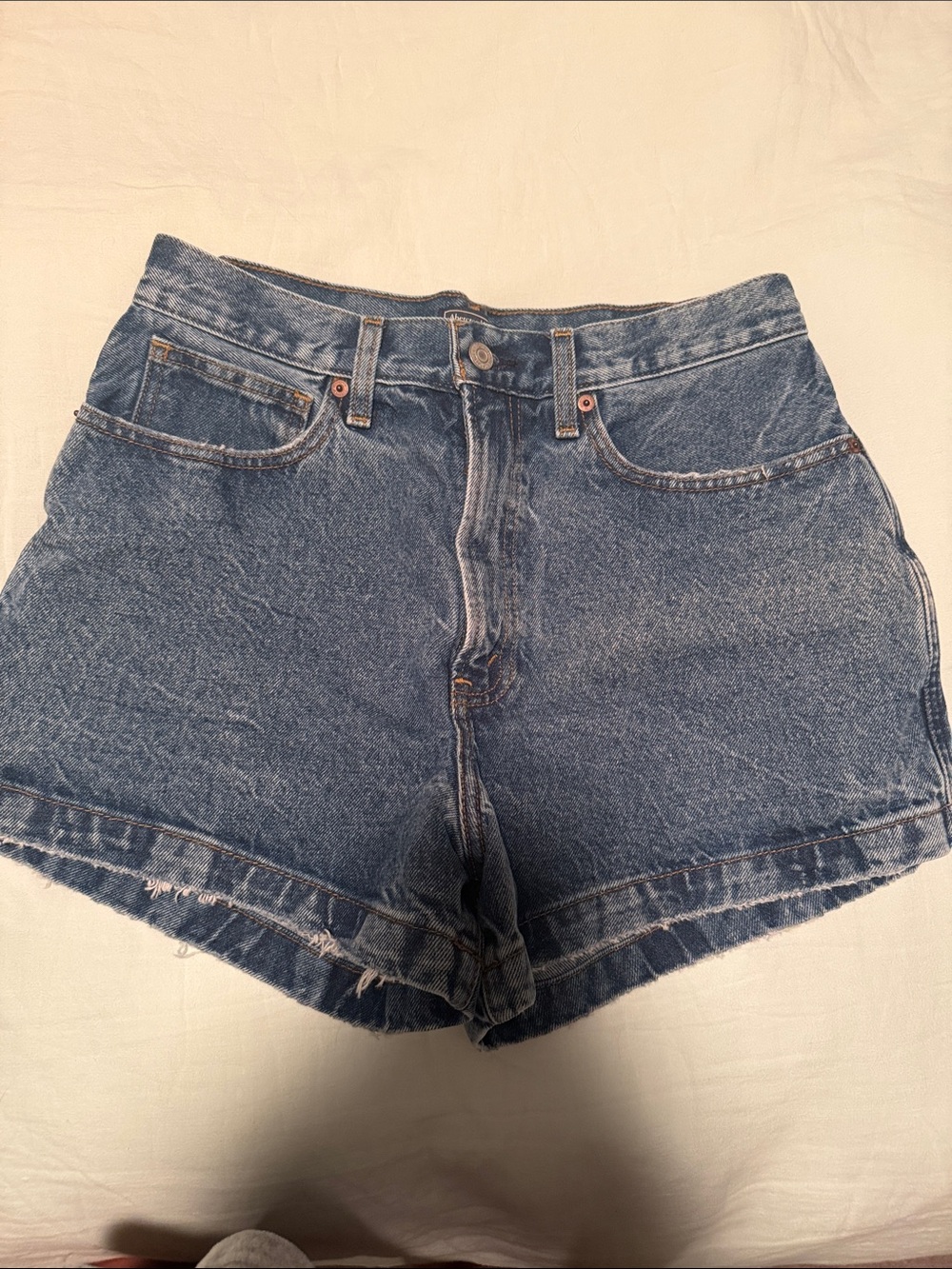 Abercrombie & Fitch Vintage-Look High Rise Denim Shorts in Blue